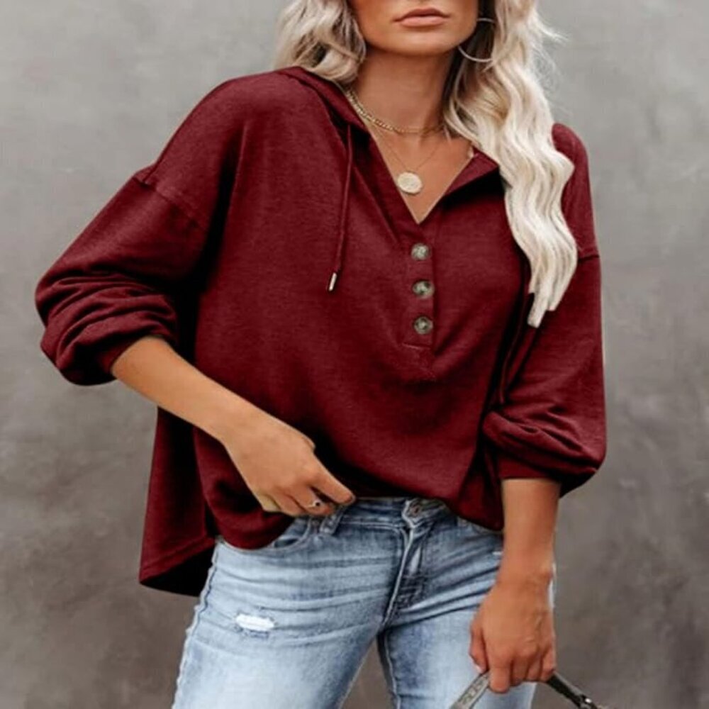 3/$30 Womens long sleeve tops casual (wine/grey) 2 colors - Picture 4 of 16